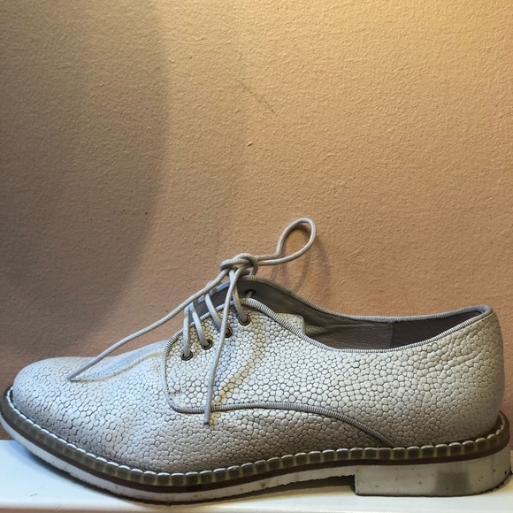 MIISTA Pebbled White Grey Leather Almond Toe Oxford Loafer London Brogues - Picture 5 of 7